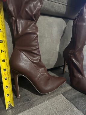 Lola Shoetique Dark Brown Pointed-Toe Stiletto Knee Boots